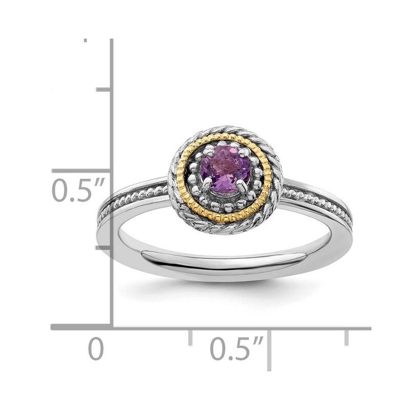 Curata 2.25mm 925 Sterling Silver Polished Prong set and 14k Stackable Expressions 925 Sterling Silver Amethyst Ring