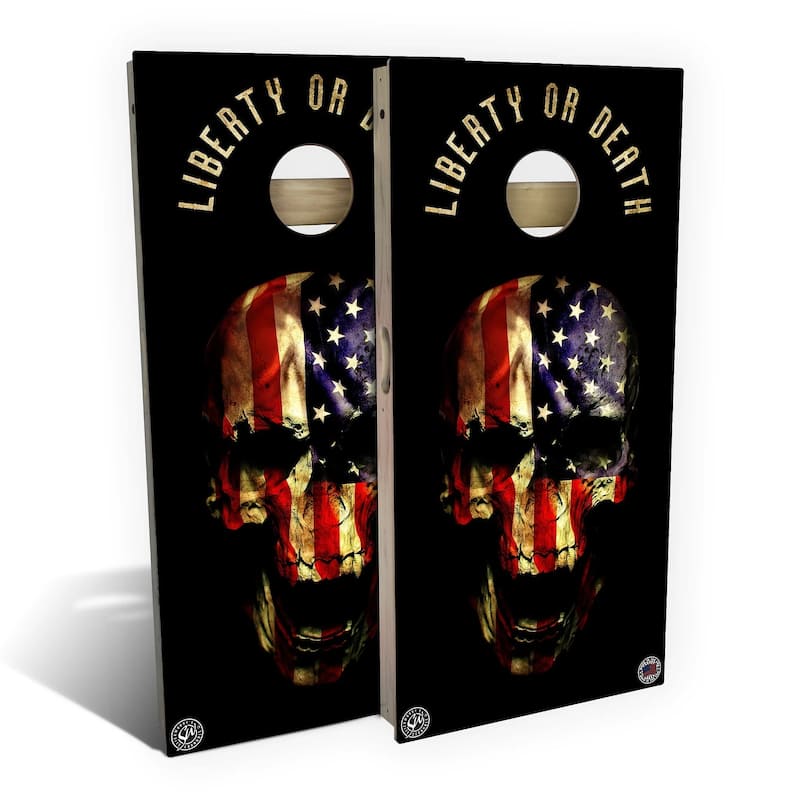 American Flag Punisher Outdoor Cornhole Board Set - Backyard 2x4 - Include Case + Edge Lights