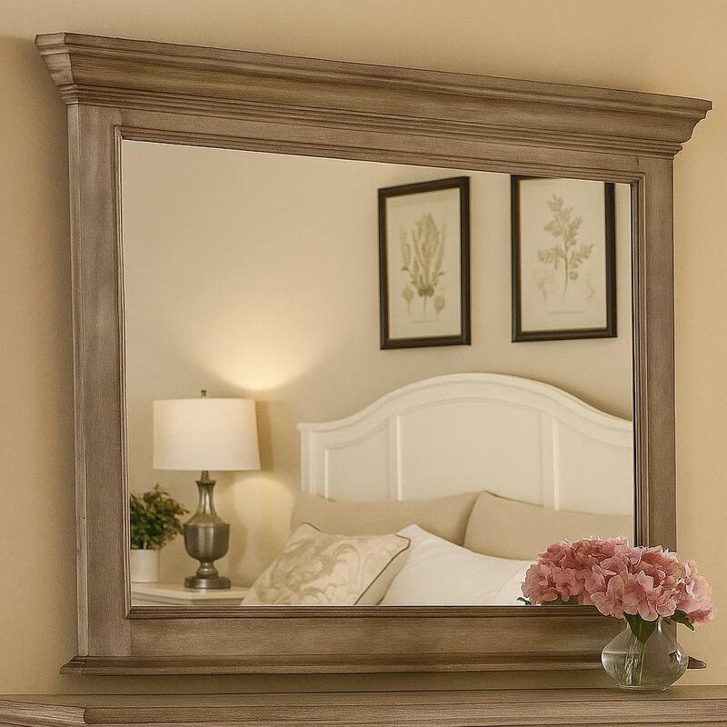 Zea Vanity Dresser Mirror, Elegant Crown Moldings in Aged Oak Brown - Aged Oak Brown