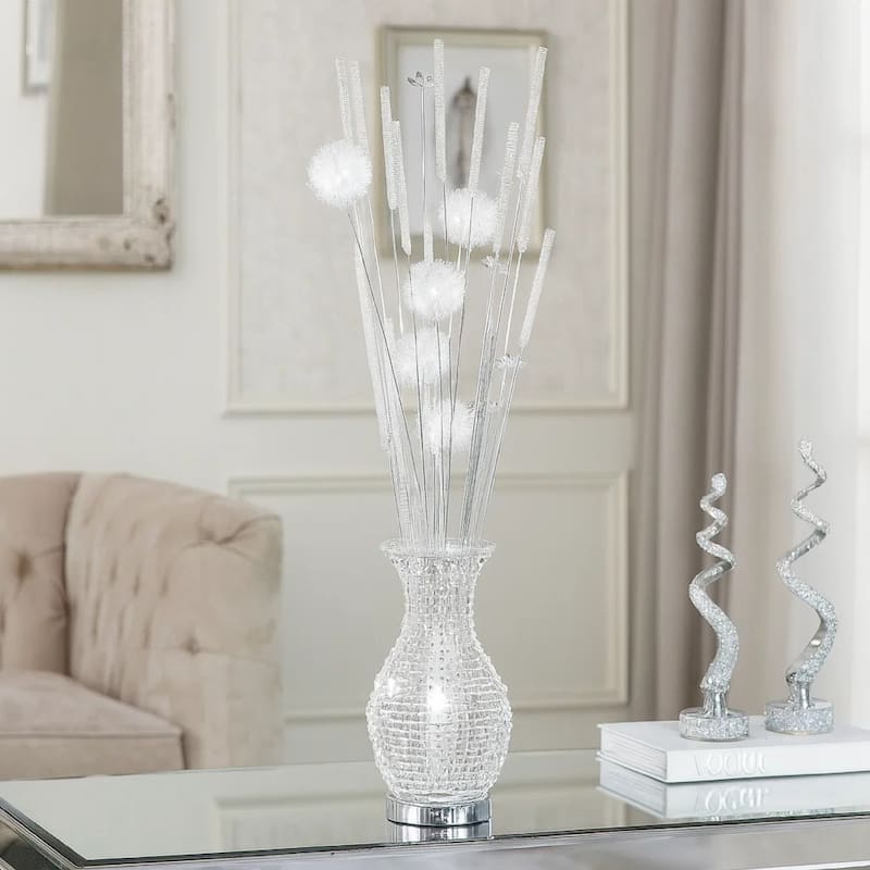 63 Inch Floor Lamp, Flower Vase Design, Wire Base, Metal, Chrome Finish