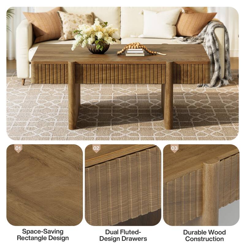 47.24" Rectangular Wood Coffee Table With 2 Storage Drawers For Living Room