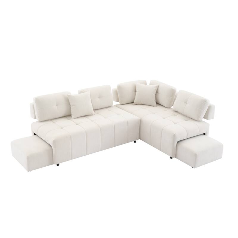 91.73" L-Shaped 4-Seater Sofa with Hidden Stools
