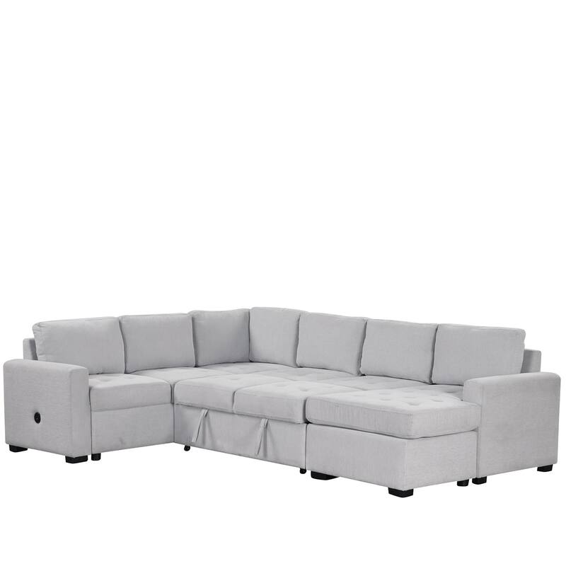 Modular Combination Sofa with Ottoman, USB and Type-C Interfaces