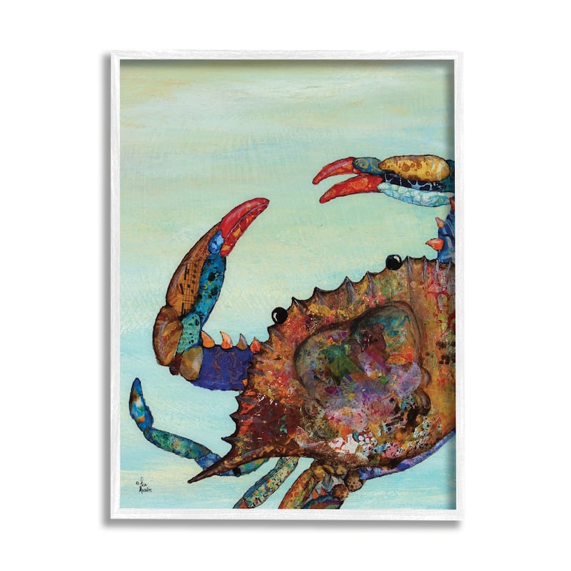 Stupell Colorful Crab on Sand Aquatic Animal Painting Framed Giclee Texturized Art by Lisa Morales
