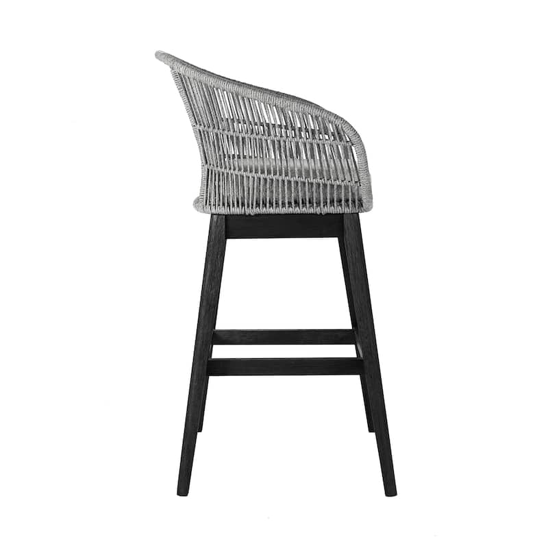 Tutti Frutti Solid Eucalyptus Wood and Rope Outdoor Patio Counter or Bar Height Barstool