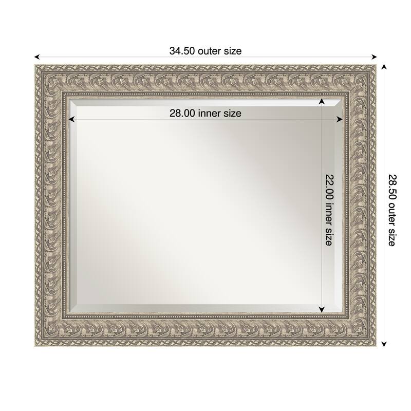 Sydney Silver Beveled Framed Bathroom Vanity Wall Mirror - Sydney Silver - 35 x 29 in