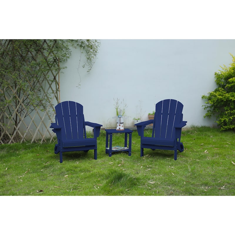 Weather-Resistant Adirondack Chair with Cup Holder & Folding Design - Blue