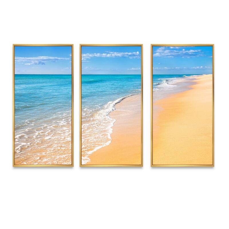 Designart "Blue Ocean With Orange Beach" Nautical & Coastal Framed