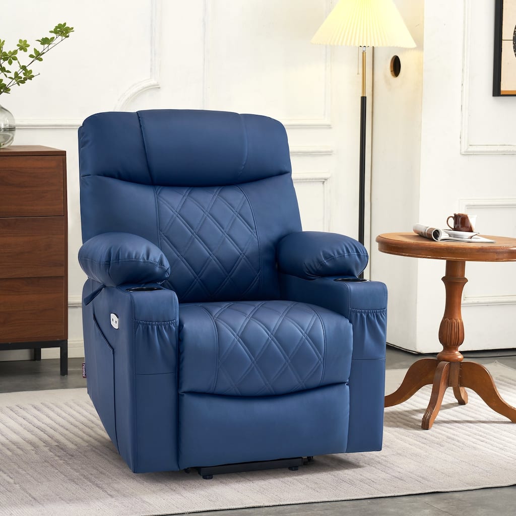 MCombo Small Size Power Lift Recliner Chair Sofa with Massage and Dual Heating, Adjustable Headrest, Faux Leather 7111