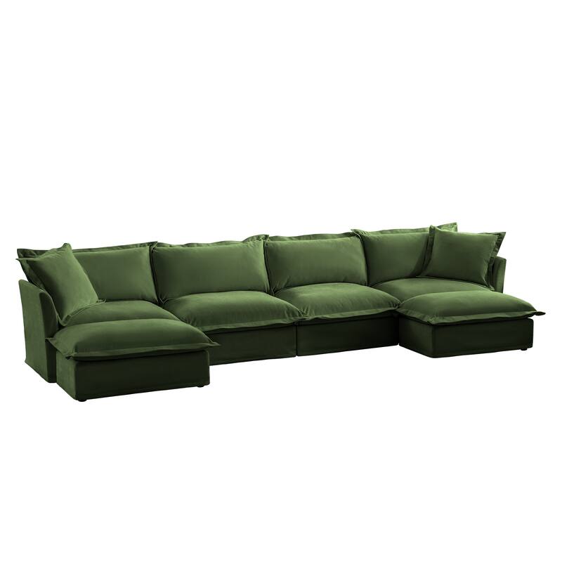 156.6" Chenille U-Shaped Sectional with 4-Seater and French Edge Pillows & Cloud Cushions