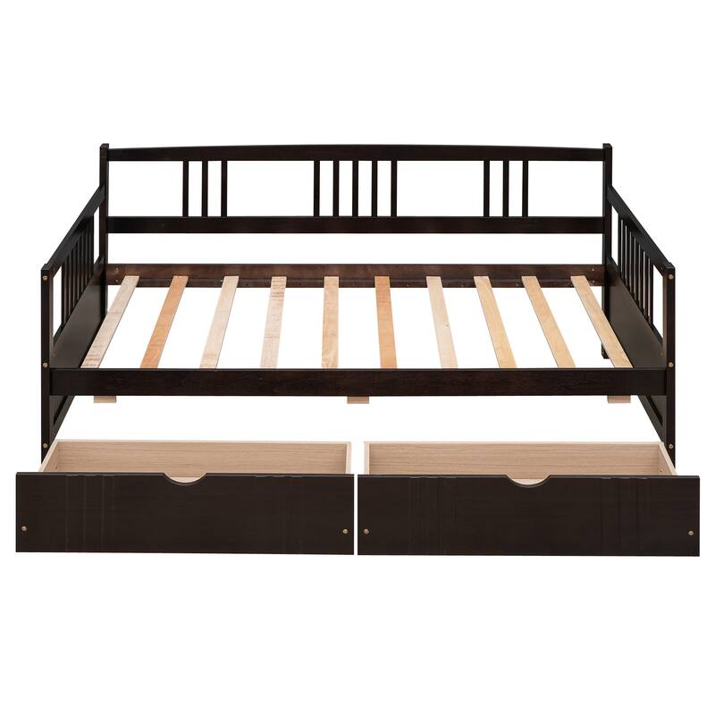 Twin Wooden Daybed Frame with Pull-Out Drawers, Ideal for Small Rooms