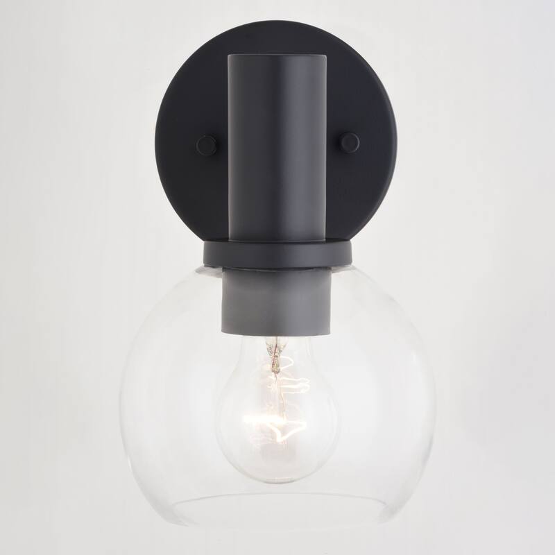 Marshall Black Transitional Bathroom Vanity Wall Light Fixture Clear Glass