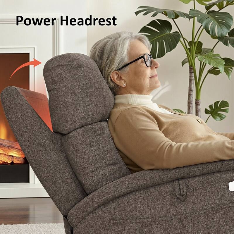 MCombo Power Recliner Lift Chair with Massage, Dual Heating and Adjustable Headrest for Big Elderly People, Fabric R7605