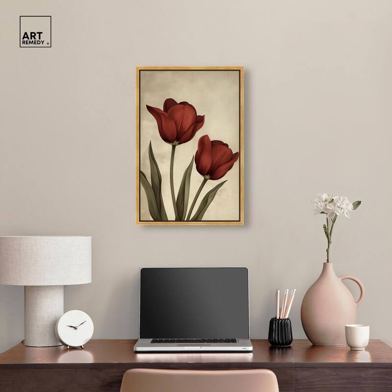 Deep Red Tulips Canvas by Art Remedy