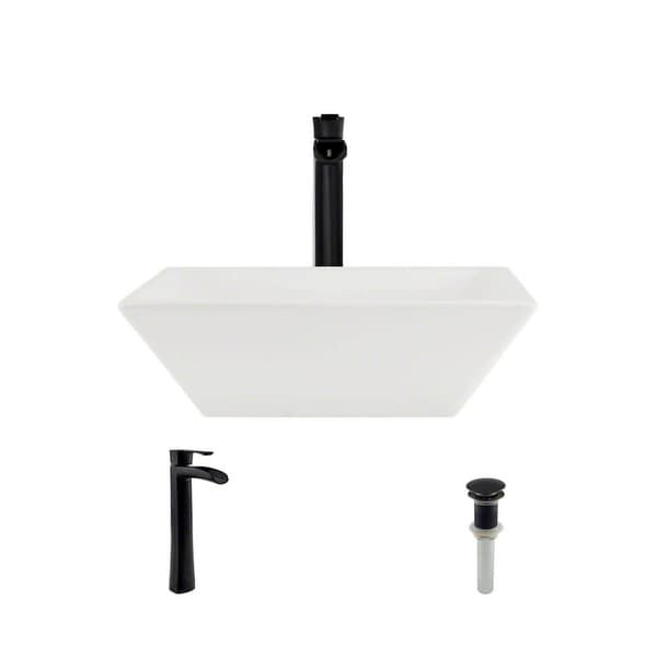 Rene R2-5010-B-R9-7007 15-3/4" Porcelain Vessel Bathroom Sink with Vessel Faucet and Vessel Pop-Up Drain
