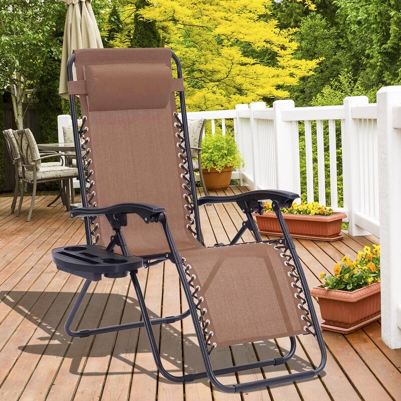 Set Of 2 Zero Gravity Chair, Patio Folding Lawn Outdoor Lounge Camp Reclining Lounge Chair for Poolside Backyard and Beach
