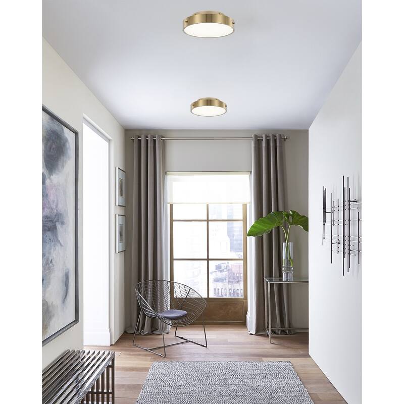 1-Light Brass LED Flush Mount With A Clear Acrylic Beaded Diffuser