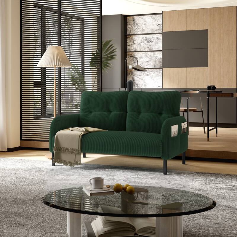 47.24" Corduroy 2-Seater Sofa with Side Pockets