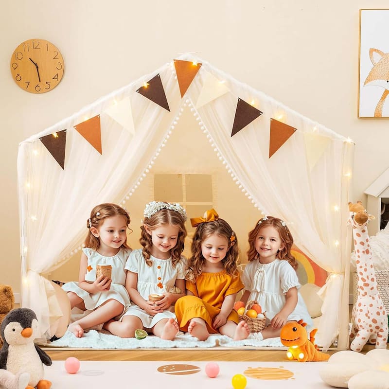 Kids Indoor Playhouse Toddler Play Tent w/ Windows & Cotton Mat