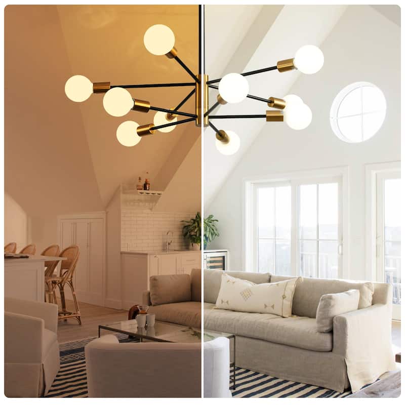 8-Light Modern Sputnik Chandeliers Mid Century Adjustable Black & Gold Light Fixtures