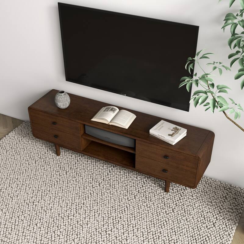 Seamore Mid Century Modern High Profile Solid Wood Universal TV Media Stand, Entertainment Unit up to 60 inch Wide