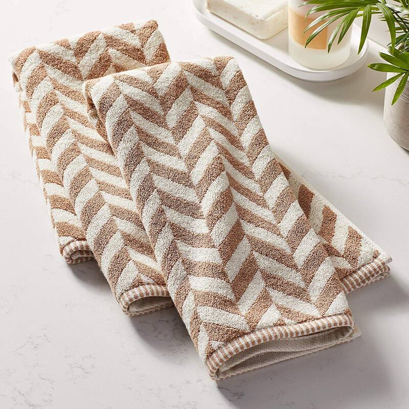 Violet Linen Versailles Pattern, 100% Cotton Highly Absorbent Jacquard Fashion Towel, 20" by 30", Hand Towels, Set of 2 - Taupe