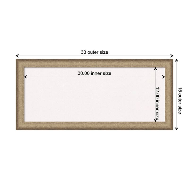 Elegant Brushed Narrow Framed White Corkboard Bulletin Board - Elegant Brushed Bronze Narrow - Board Size 30x12