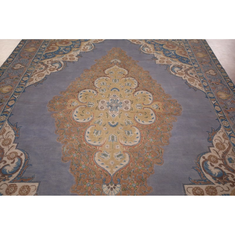Blue Tabriz Persian Vintage Area Rug Handmade Living Room Wool Carpet - 8'0"x 11'7"