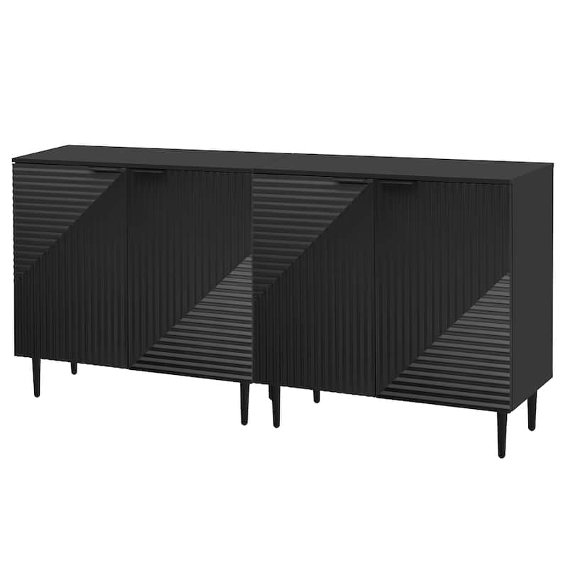 Roomfitters Set of 2 Modern Side Cabinets with Geometric Doors, Adjustable Shelves, Stylish Storage or TV Stand, Black
