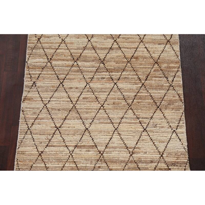 Trellis Moroccan Oriental Hallway Runner Rug Hand-knotted Wool Carpet - 3'3" x 10'1"