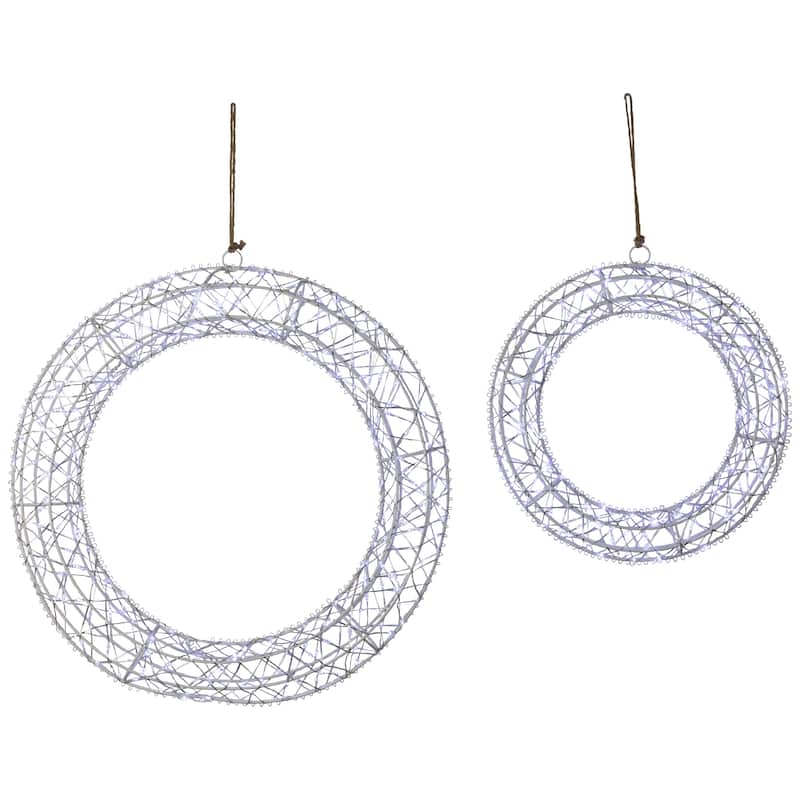 LED Lighted Hanging Christmas Wreath Decorations - 18" - Set of 2 - Cool White Lights