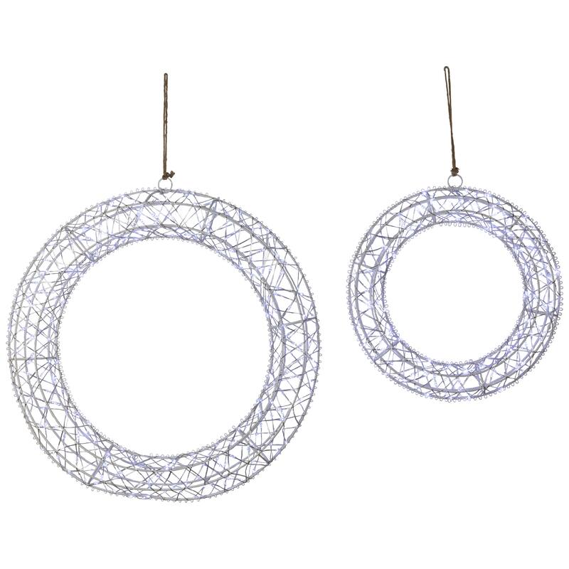 LED Lighted Hanging Christmas Wreath Decorations - 18" - Set of 2