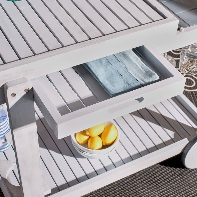 SAFAVIEH Outdoor Nallely Acacia Wood Tea Trolly - 24Wx39Dx30H