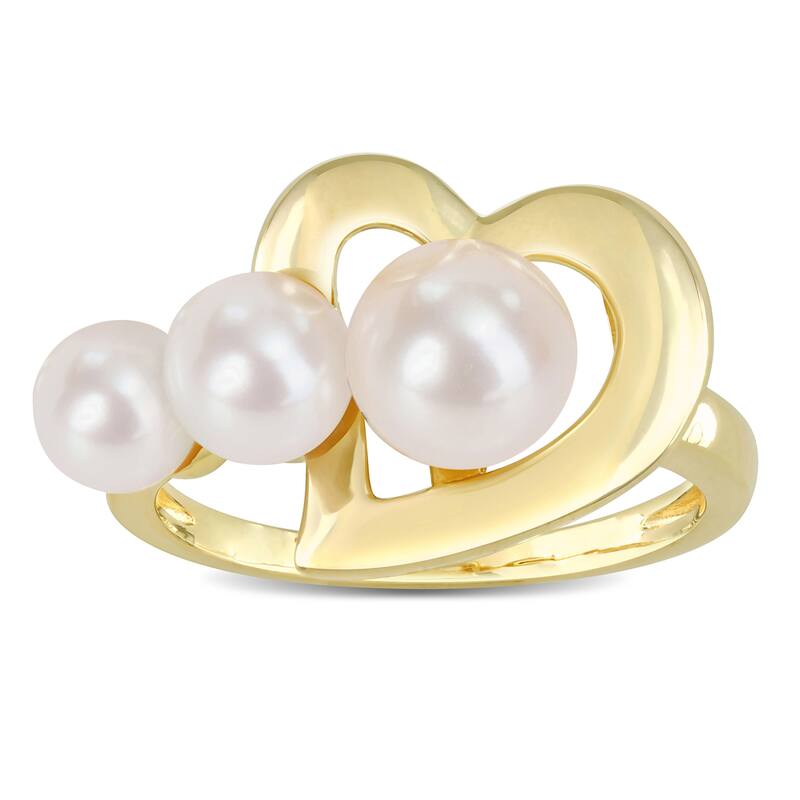 Miadora Cultured Freshwater Pearl Heart Ring in Yellow Silver