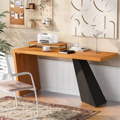 Modern Executive Desk with Monitor Riser Stand and Angled Design Legs ...