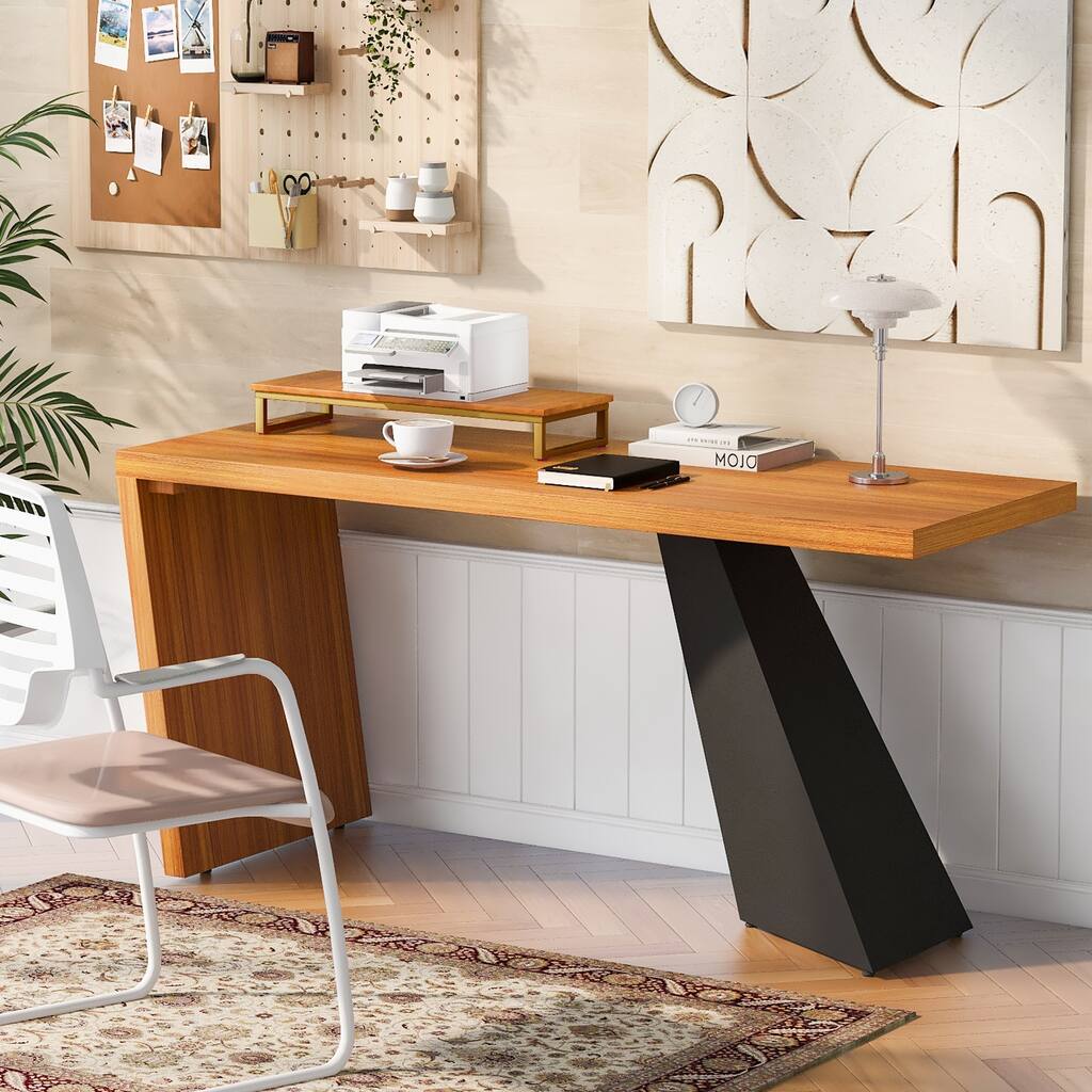 Modern Writing Computer Desk with Monitor Stand and Angled Legs for Home Office and Apartment or Workspace Use