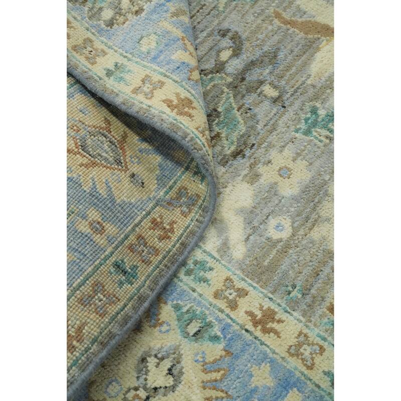 Vegetable Dye Wool Oushak Turkish Area Rug, Floral Geometric Carpet - 10' 3'' X 7' 9''