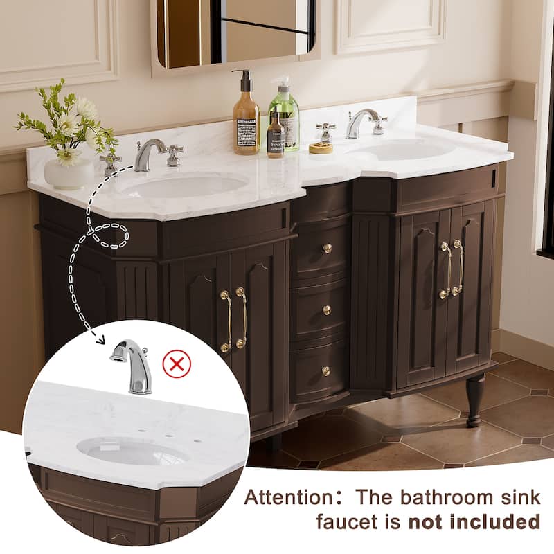 54-Inch European Style Solid Wood Bathroom Vanity with Sink – Elegant Detailing