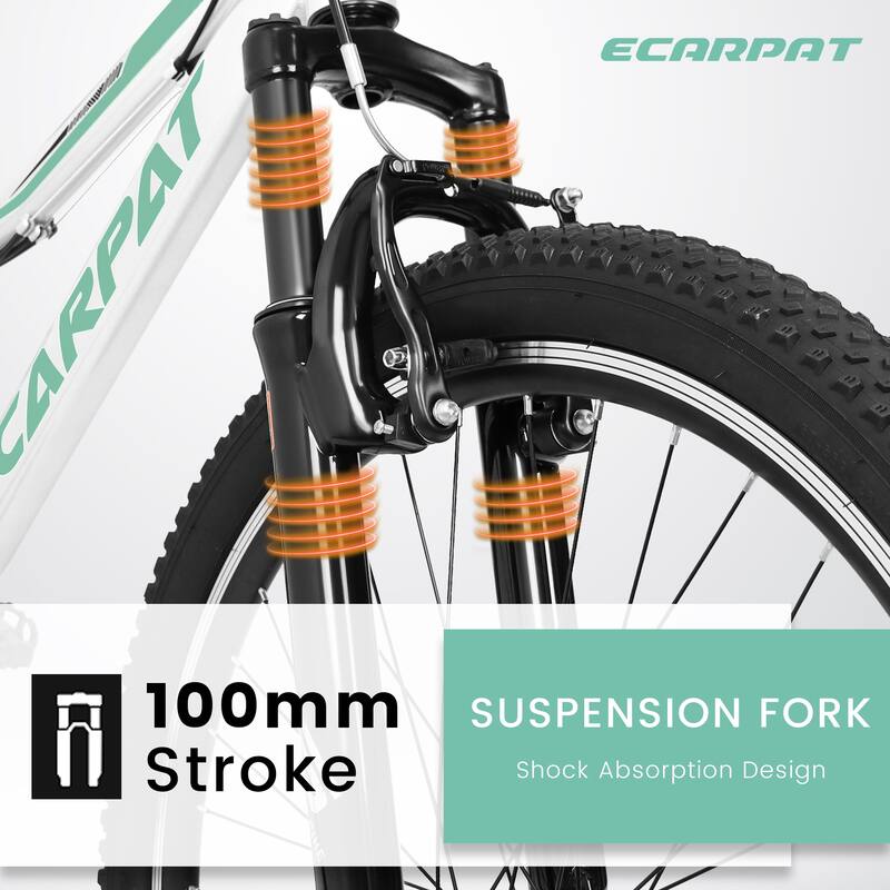 Mountain Bike - Carbon Steel Frame, 21-Speed, V-Brake, Front Suspension, Teenagers/Girls/Women - 26