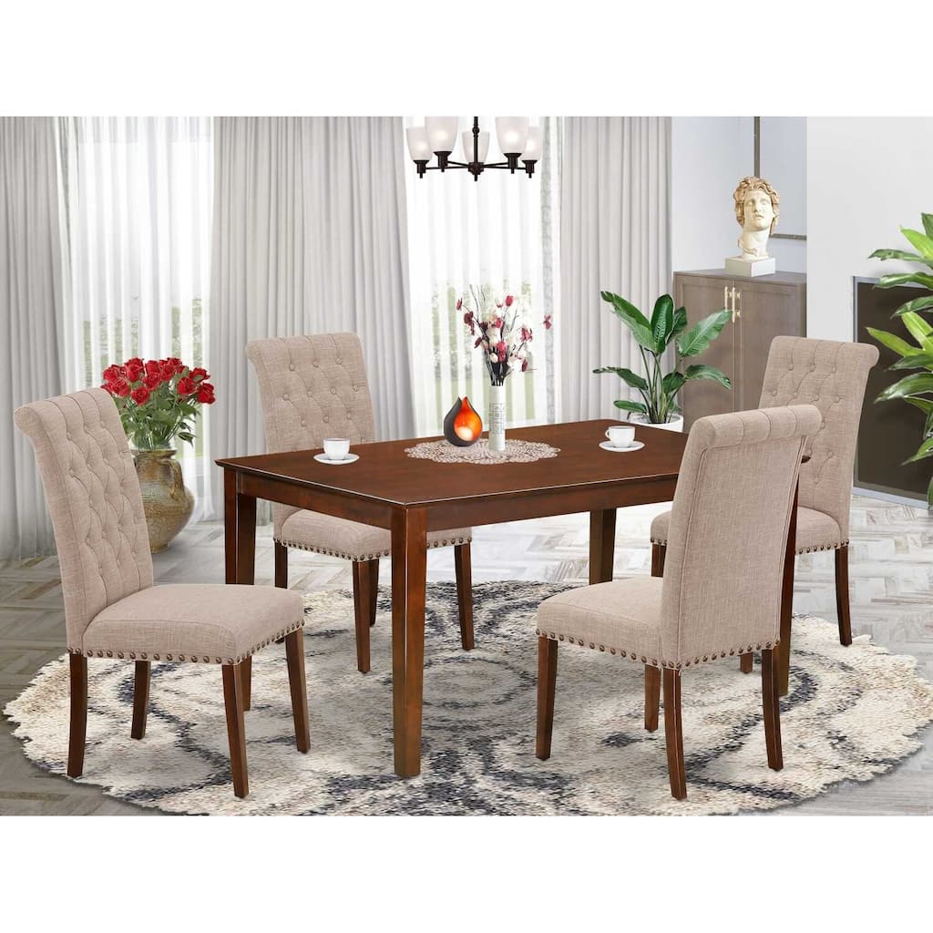 HomeStock 5-Pc Mahogany Finish Solid Wood Top - Rectangular Dining Room Set - Seats 4