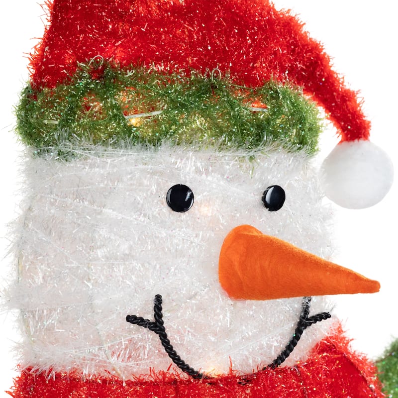 38" Lighted White Red Tinsel Snowman Wreath Outdoor Christmas decor