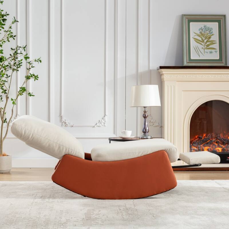 Corduroy Rocking Recliner Chair with Adjustable Back & Ottoman