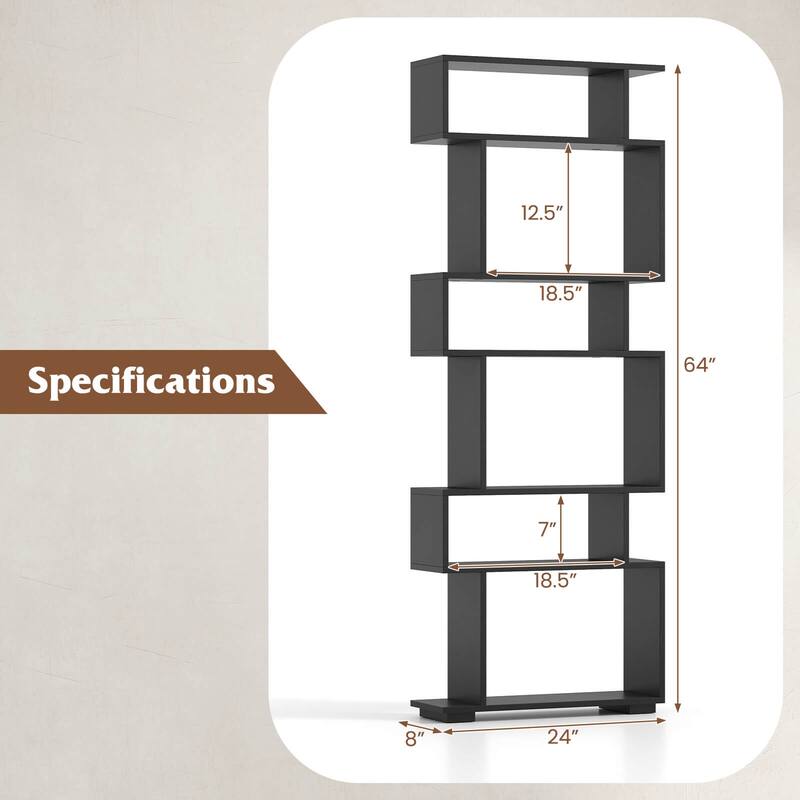 Costway 1 PCS Bookcase 6-Tier Bookshelf with Anti-Tipping Kit - See Details