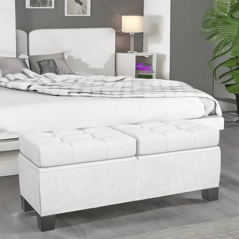 46" Storage Ottoman Bench,Button Tufted Storage Bench with Steel Frame