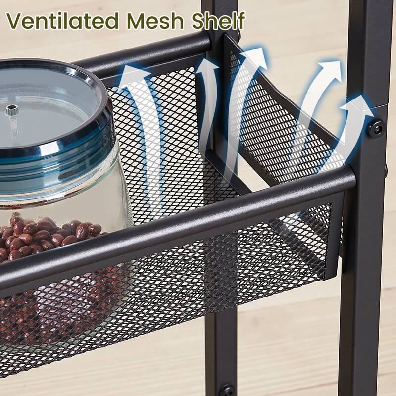 Javlergo 4-Tier Rolling Kitchen Cart with Mesh Baskets Brown Top & Wheels Space-Saving Storage Organizer with Handle for Home