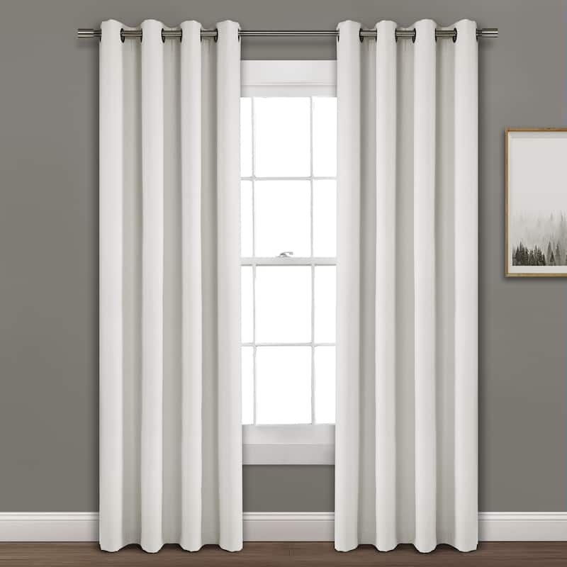 Porch & Den Limpus Faux Linen Grommet Top Blackout Curtain Panel - 84"L x 52"W - White