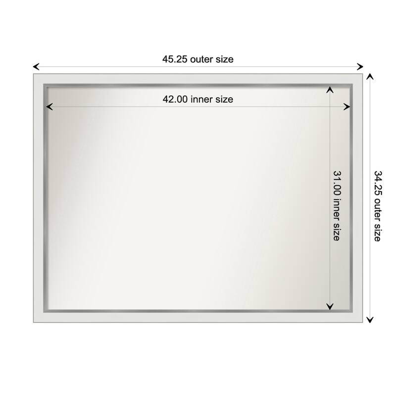 Eva White Silver Narrow Framed Non-Beveled Custom Wall Mirror, Bathroom Vanity Mirror - Outer Size: 45.25 x 34.25