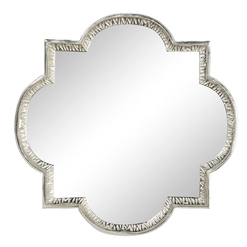 Aluminum Metal Quatrefoil Engraved Room Wall Mirror - Gray - Roche River Decor - Gray