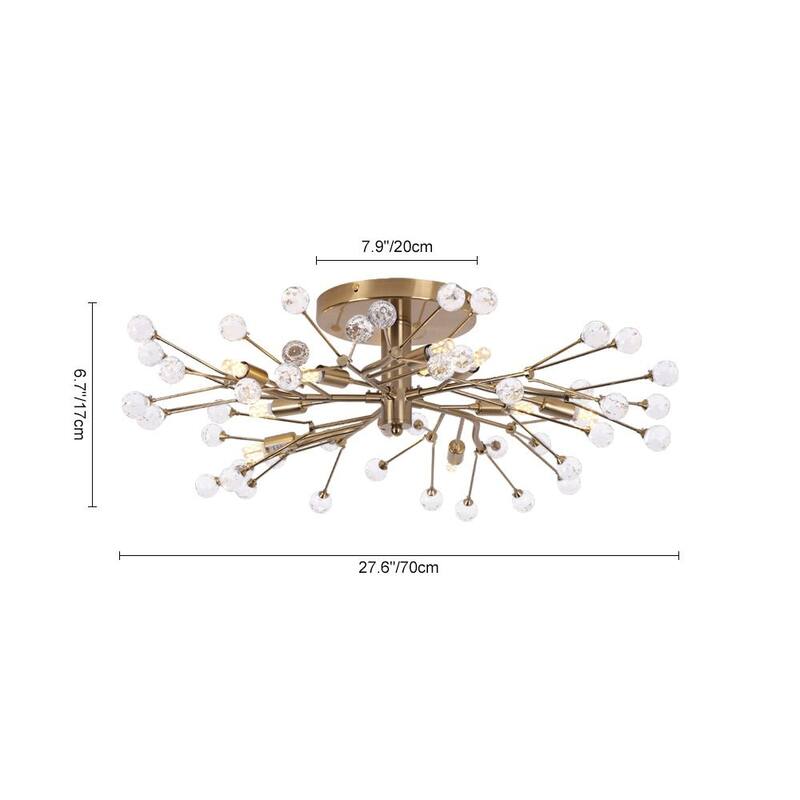 Modern 10-Light Crystal Accented Starburst Flush Mount Chandelier