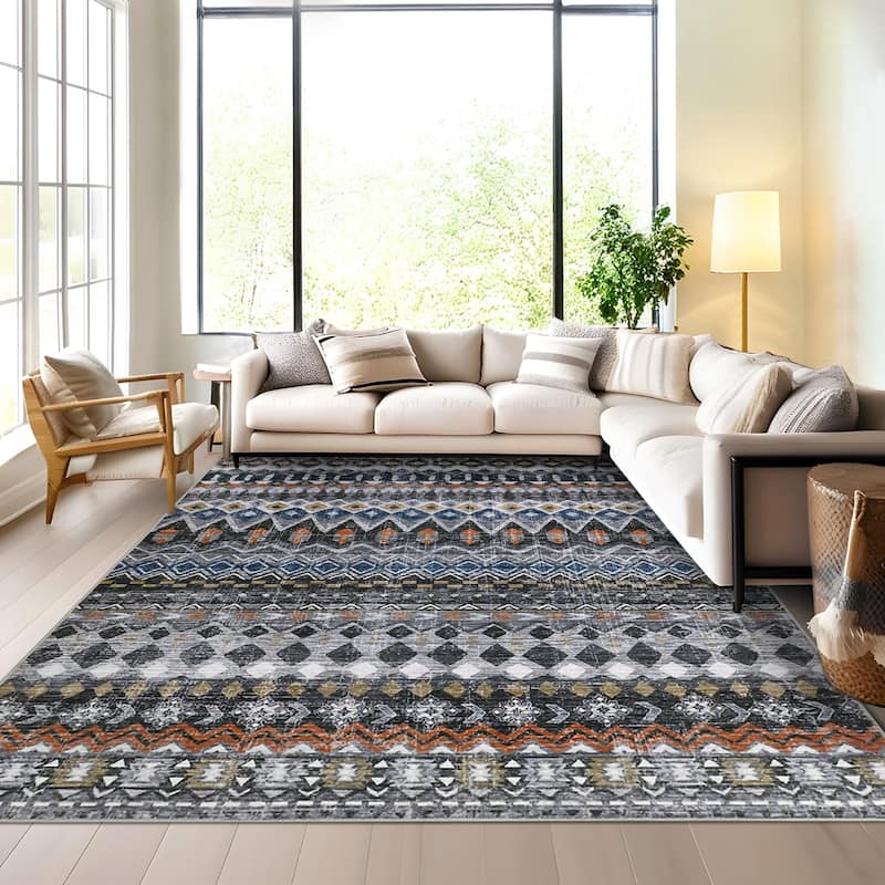 Garvee Boho Geo Low Pile Foldable Area Rug